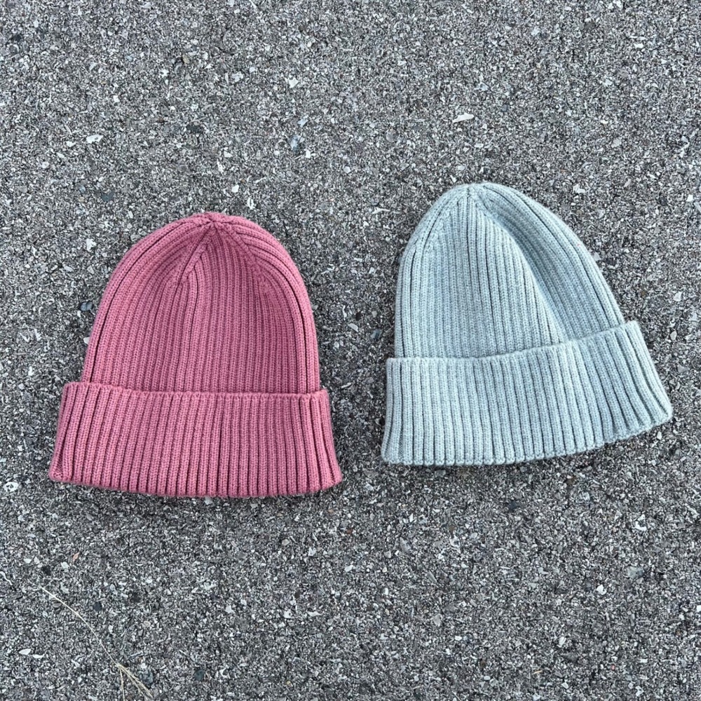 Laundry by Shelli Segal Ribbed Knit Beanie Hat Set Pink Gray 2 Pack OS